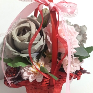 Cos Florentin Rosu Cu Trandafiri Roz si Gri, Casa & Stil de viata, Decoratiuni de casa, Accesorii florale, Buchete de flori, Aranjament de flori, ARTYNOS