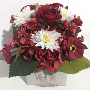 Ghiveci Ceramica Gri Cu Flori Grena si Albe, Casa & Stil de viata, Decoratiuni de casa, Decoratiuni de masa si rafturi, Boluri decorative, Aranjament de flori, ARTYNOS