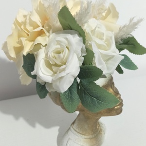 MARICA DIN CERAMICĂ ALB-AURIU, CU FLORI ALBE ȘI BEJ - casă & stil de viață - decorațiuni de casă - decorațiuni de masă și rafturi - boluri decorative - Artynos.ro