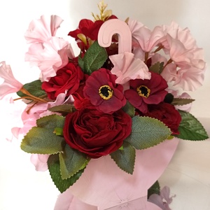 Cutie Lemn Roz Tip Umbrelă Cu Flori Roz Si Roșii - casă & stil de viață - decorațiuni de casă - accesorii florale - cutii cu flori - Artynos.ro