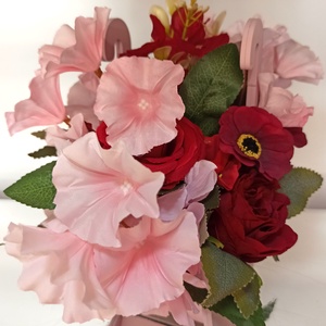 Cutie Lemn Roz Tip Umbrelă Cu Flori Roz Si Roșii - casă & stil de viață - decorațiuni de casă - accesorii florale - cutii cu flori - Artynos.ro