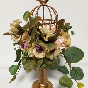 Sfesnic Lemn Cu Colivie si Boboci Sidefati, Casa & Stil de viata, Decoratiuni de casa, Decoratiuni de masa si rafturi, Boluri decorative, Aranjament de flori, ARTYNOS