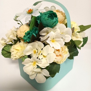 Coșuleț Vernil Cu Toartă și Floricele Somon - casă & stil de viață - decorațiuni de casă - accesorii florale - cutii cu flori - Artynos.ro