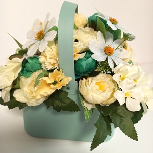 Coșuleț Vernil Cu Toartă și Floricele Somon - casă & stil de viață - decorațiuni de casă - accesorii florale - cutii cu flori - Artynos.ro