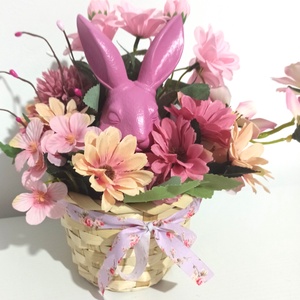 Cosulet Cu Iepure Ceramica si Floricele Roz, Decor de sarbatori, Decoratiuni de Paste, Decor masa de Paste, , ARTYNOS