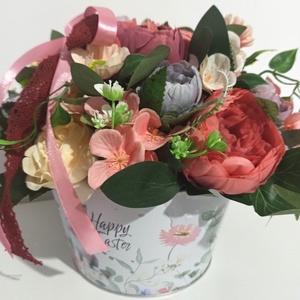 GHIVECI HAPPY EASTER CU FLORI MOV, ROZ, GRENA - casă & stil de viață - decorațiuni de casă - accesorii florale - cutii cu flori - Artynos.ro