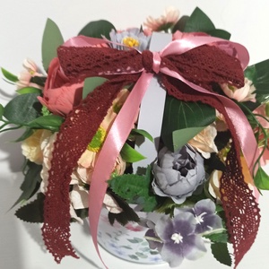 GHIVECI HAPPY EASTER CU FLORI MOV, ROZ, GRENA - casă & stil de viață - decorațiuni de casă - accesorii florale - cutii cu flori - Artynos.ro