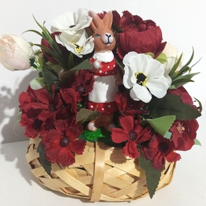 Cosulet Oval Rachita Cu Iepure si Anemone, Casa & Stil de viata, Decoratiuni de casa, Accesorii florale, Cutii cu flori, Aranjament de flori, ARTYNOS