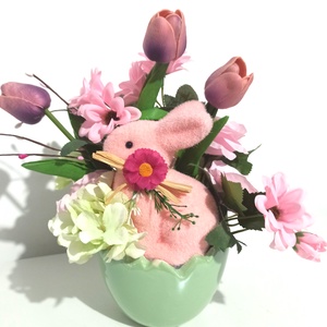 GHIVECI CERAMICA TIP OU CU IEPURE SI FLORI MOV, LILA, Casa & Stil de viata, Decoratiuni de casa, Decoratiuni de masa si rafturi, Decoratiuni de masa, Aranjament de flori, ARTYNOS