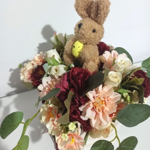 GHIVECI LEMN ALB CU IEPURE ȘI FLORI SOMON, GRENA - casă & stil de viață - decorațiuni de casă - decorațiuni de masă și rafturi - boluri decorative - Artynos.ro