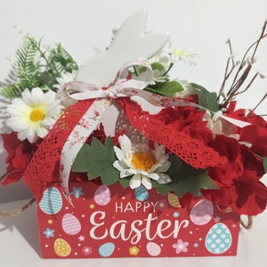 LADITA ROSIE HAPPY EASTER CU IEPURE SI FLORI ALBE SI ROSII - Artynos.ro