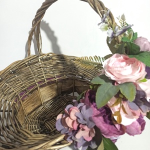 COȘ MARE DIN RĂCHITĂ GRI CU BUJORI ROZ, MOV - casă & stil de viață - decorațiuni de casă - decorațiuni de masă și rafturi - boluri decorative - Artynos.ro