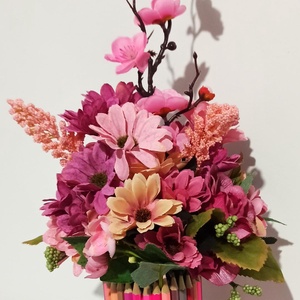 CUTIE CREIOANE ROZ CU FLORI ROZ, SOMON - casă & stil de viață - decorațiuni de casă - accesorii florale - cutii cu flori - Artynos.ro