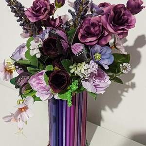 Cutie Creioane Mov Cu Flori Roz și Mov - casă & stil de viață - decorațiuni de casă - accesorii florale - cutii cu flori - Artynos.ro