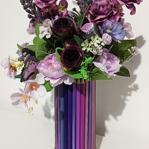 Cutie Creioane Mov Cu Flori Roz și Mov - casă & stil de viață - decorațiuni de casă - accesorii florale - cutii cu flori - Artynos.ro