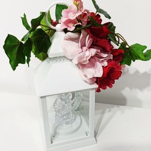 Decorațiune felinar cu led și îngeraș, iederă, hortensie și anemonă - casă & stil de viață - decorațiuni de casă - accesorii florale - flori în ghiveci - Artynos.ro