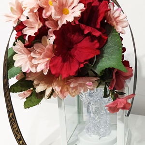 Decoratiune felinar cu led si ingeras, crizantema si floricele roz - Artynos.ro