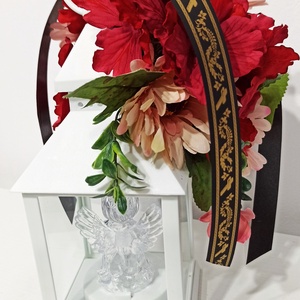 Decorațiune felinar cu led și îngeraș, crizantemă și floricele roz - casă & stil de viață - decorațiuni de casă - decorațiuni de masă și rafturi - cutii de decor - Artynos.ro