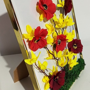 Ramă tablou cu licheni și ploaie de aur - casă & stil de viață - decorațiuni de casă - decorațiuni de pereți - decorațiuni suspendate - Artynos.ro