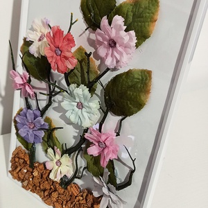 Ramă tablou cu bucăți de lemn cu sclipici și floricele - casă & stil de viață - decorațiuni de casă - decorațiuni de pereți - decorațiuni suspendate - Artynos.ro