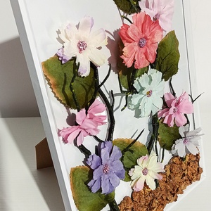 Ramă tablou cu bucăți de lemn cu sclipici și floricele - casă & stil de viață - decorațiuni de casă - decorațiuni de pereți - decorațiuni suspendate - Artynos.ro