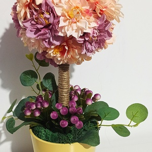 Ghiveci galben cu pom din dalii somon, lila, mov - casă & stil de viață - decorațiuni de casă - accesorii florale - flori în ghiveci - Artynos.ro