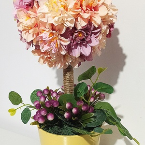 Ghiveci galben cu pom din dalii somon, lila, mov - casă & stil de viață - decorațiuni de casă - accesorii florale - flori în ghiveci - Artynos.ro
