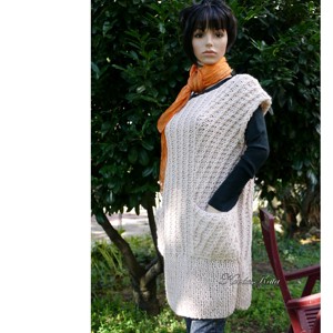 NICOLE / powder - pulover maxi tricotat manual - îmbrăcăminte și modă - haine damă - hanorace, cardigane - Artynos.ro