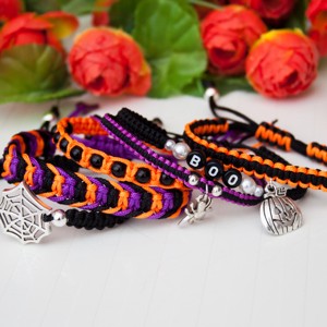 Brățară macramé împletită - Halloween dovleac negru/portocaliu -  - Artynos.ro