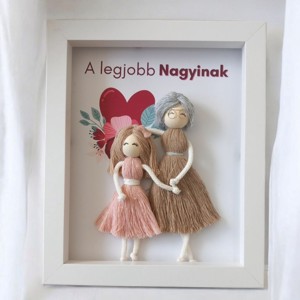 Imagine 3D personalizabilă pentru bunici - decor macramé pentru copii în cadru alb -  - Artynos.ro