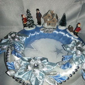 Craciun albastru decor de masa cu cabana, Craciun, Decoratiuni de Craciun de casa, Decor pentru masa de Craciun, , ARTYNOS