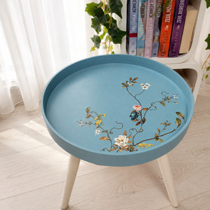 Măsuță de cafea/accent rotundă, albastru deschis cu model floral - accesorii nuntă - amintiri și cadouri de nuntă - favoruri de nuntă - Artynos.ro