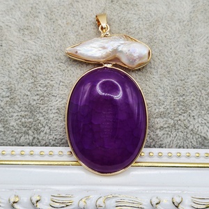 Pandantiv agata mov cu scoica cu perle 51x31mm - 1 buc, Bijuterii, Coliere, Pandative, Confectionarea bijuteriilor, ARTYNOS