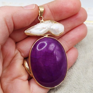 Pandantiv agata mov cu scoica cu perle 51x31mm - 1 buc - bijuterii - coliere - pandative - Artynos.ro