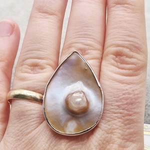 Inel reglabil, picatura, scoică cu perlă - bijuterii - inele - inele cu perle - Artynos.ro