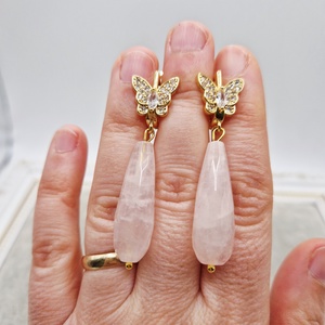 Cercei Cuart roz Aur - bijuterii - cercei - cercei din pietre semiprețioase - Artynos.ro