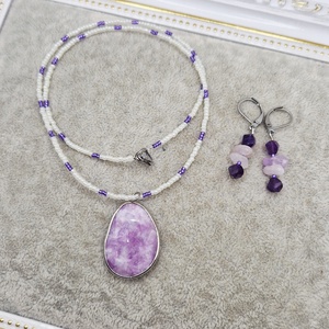 Set colier si cercei ametist - bijuterii - seturi de bijuterii - Artynos.ro