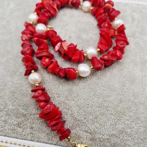 Colier Coral Perle naturale - bijuterii - coliere - coliere din pietre semiprețioase - Artynos.ro