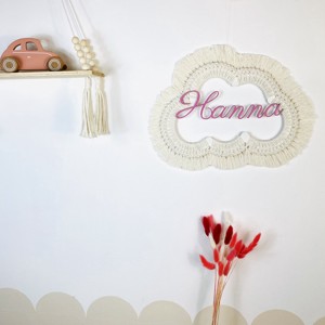 Personalizat macramé nor pentru copii si copii decorare de perete camera, , , Un nor macramé frumos, atragator si elegant, realizat cu numele dorit. Un plus frumos pentru camera..., ARTYNOS