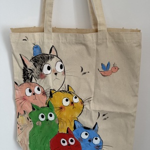 Plăsuță tote pictată manual Pisici - geantă și husă - geantă pentru cumpărături - geantă shopper, geantă tote, geantă textilă - Artynos.ro