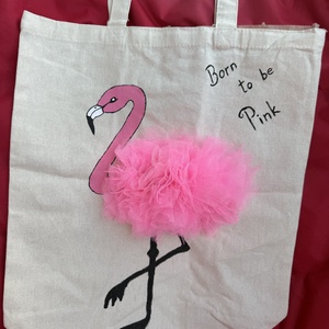 Plăsuță tote pictată manual Flamingo - geantă și husă - geantă pentru cumpărături - geantă shopper, geantă tote, geantă textilă - Artynos.ro