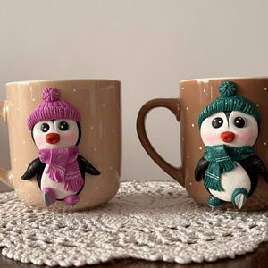 Set căni cuplu, pinguini lucrați manual - casă & stil de viață - accesorii pentru echipamente de bucătărie - accesorii de servire - căni - Artynos.ro