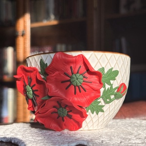 Cana cu decor lucrat manual �Maci - casă & stil de viață - echipamente de bucătărie - accesorii de servire - căni - Artynos.ro