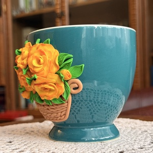 Cana cu decor lucrat manual �Coșuleț cu flori - casă & stil de viață - echipamente de bucătărie - accesorii de servire - căni - Artynos.ro