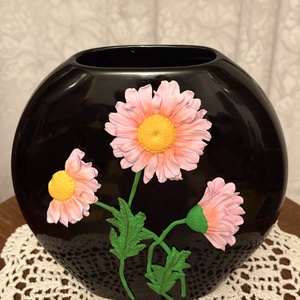 Vază neagră decorată manual �Flori - casă & stil de viață - decorațiuni de casă - accesorii florale - vaze - Artynos.ro