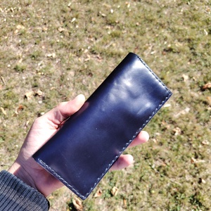 Portofel Bifold Lung Negru Bleumarin Din Piele Naturală De Cal - genți și portofele - portofele, huse, suporturi - portofele - portofele damă - Artynos.ro