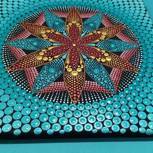 Mare de flori turcoaz (culori metalice) - mandala punctată -  - Artynos.ro