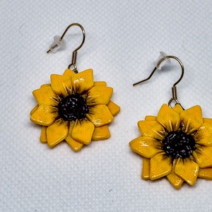 Cercei Floarea Soarelui, Bijuterii, Cercei, Cercei lungi, Confectionarea bijuteriilor, Lucrare cu argila, ARTYNOS