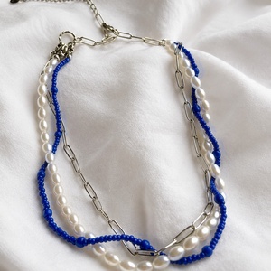 Colier Modular "Ocean Whisper" - Colectia Thalassa , Bijuterii, Coliere, Coliere cu multiple siruri, Confectionarea bijuteriilor, Ocean Whisper este un colier statement care combina eleganta perlelor de sticla cu prospetimea marg..., ARTYNOS