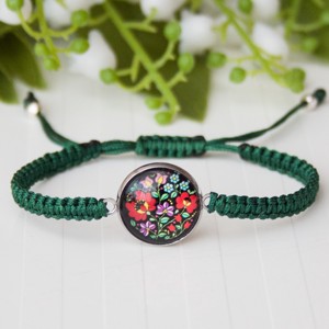 Bratara macramé impletita - Floare cu flori verde inchis, , , ARTYNOS